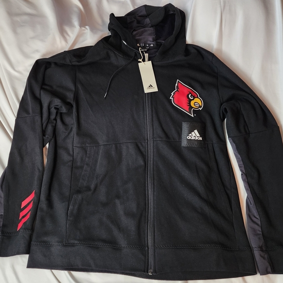 ADIDAS Louisville Cardinals NCAA Basketball Zip up Jacket XL Black NWT - Picture 1 of 7